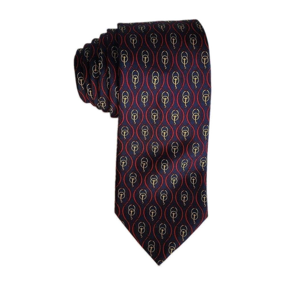 Vintage Burberrys London 100% Silk Tie Made In England Equestrian Horse Bit Navy